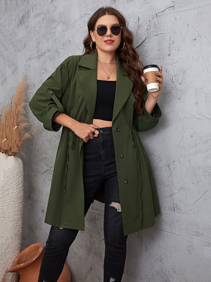 Honey Plus Size Lapel Collar Roll - Tab Sleeve Trench Coat - GirlyBayOuterwearcb8fbfc488ba4231a3f35912d7dc7fc5 - Max1001002209428221XLGreenGirlyBaycb8fbfc488ba4231a3f35912d7dc7fc5 - MaxHoney Plus Size Lapel Collar Roll - Tab Sleeve Trench CoatOuterwearGirlyBay100100220942822