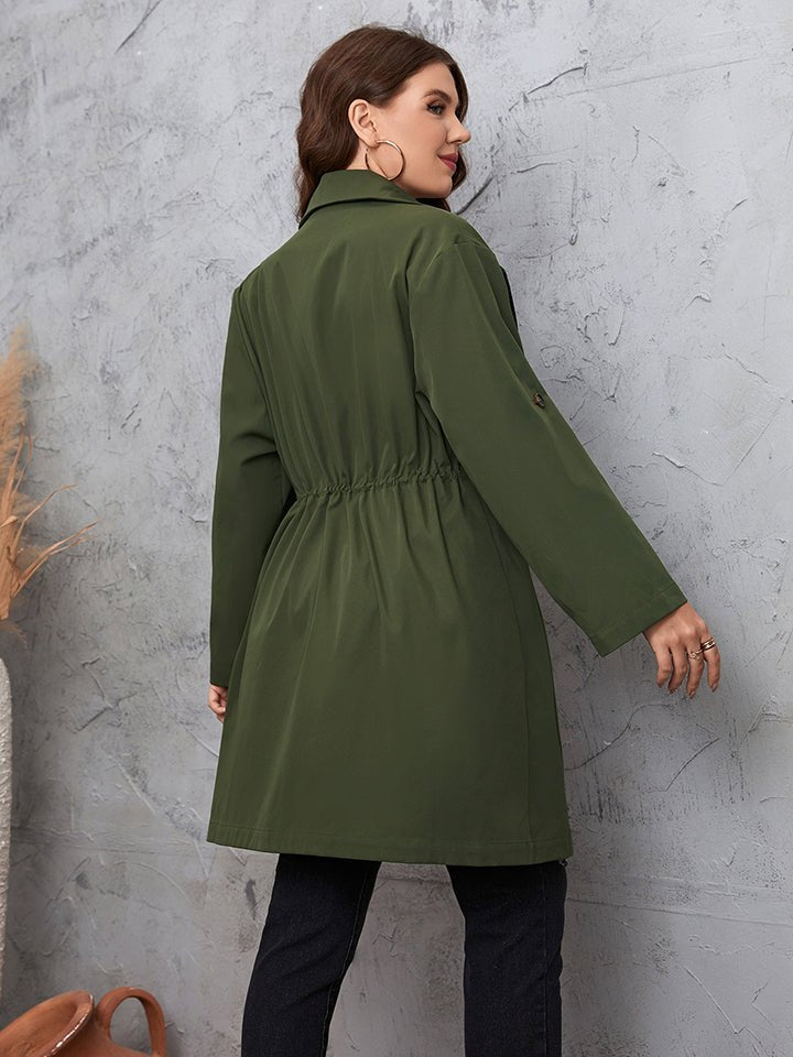 Honey Plus Size Lapel Collar Roll - Tab Sleeve Trench Coat - GirlyBayOuterwear77a4a0262c5247b5a8a0b3bdfc0f2533 - Max1001002209428221XLGreenGirlyBay77a4a0262c5247b5a8a0b3bdfc0f2533 - MaxHoney Plus Size Lapel Collar Roll - Tab Sleeve Trench CoatOuterwearGirlyBay100100220942822