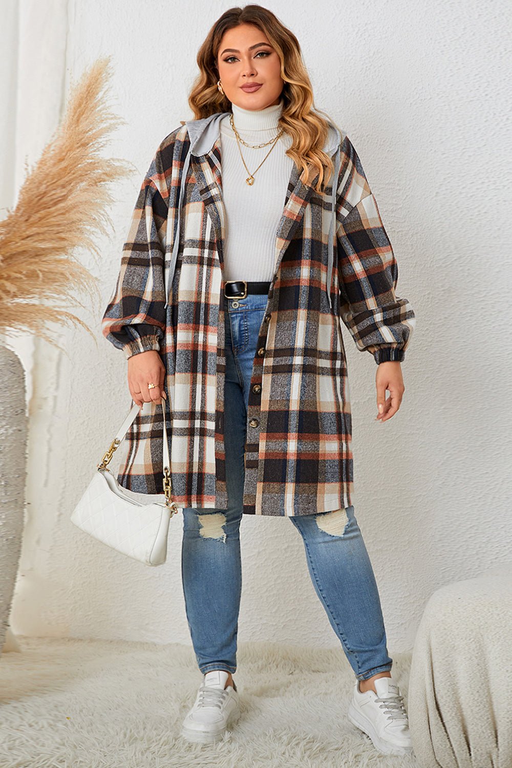 Honey Plus Size Plaid Drop Shoulder Hooded Coat - GirlyBayOuterwear1712b23487fd4774a4fa8f29ca47c904 - Max1001007339376861XLBlackGirlyBay1712b23487fd4774a4fa8f29ca47c904 - MaxHoney Plus Size Plaid Drop Shoulder Hooded CoatOuterwearGirlyBay100100733937686