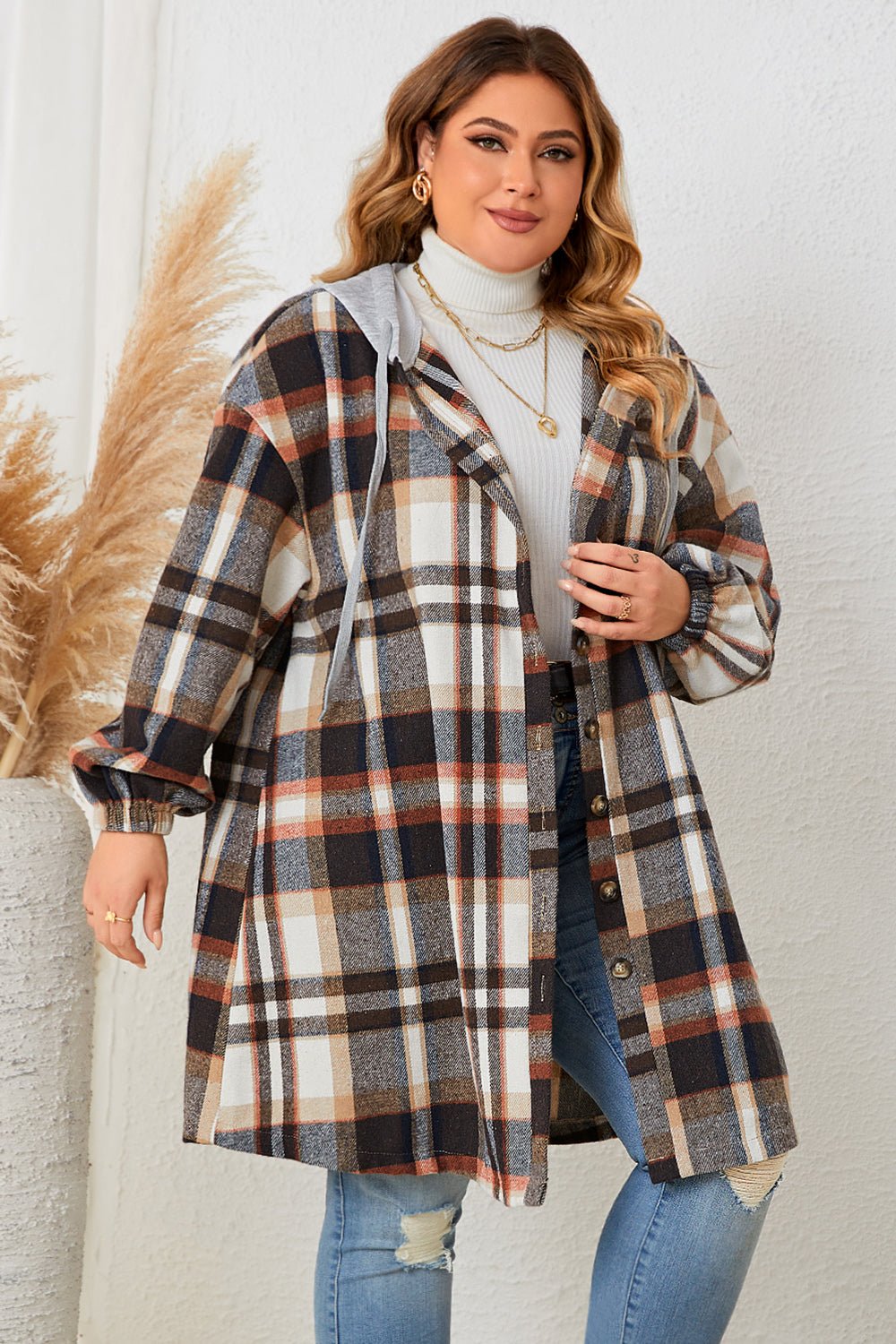 Honey Plus Size Plaid Drop Shoulder Hooded Coat - GirlyBayOuterwear9c95c539e5574e71aa59c37139d33c3d - Max1001007339376861XLBlackGirlyBay9c95c539e5574e71aa59c37139d33c3d - MaxHoney Plus Size Plaid Drop Shoulder Hooded CoatOuterwearGirlyBay100100733937686
