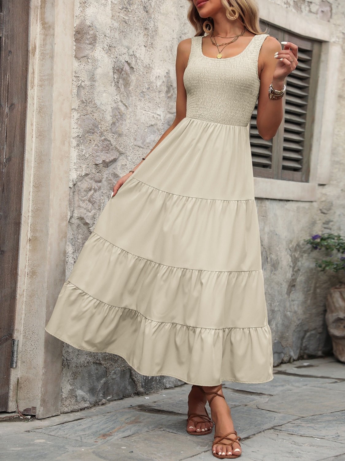 Ivy Lane Smocked Scoop Neck Sleeveless Tank Dress - GirlyBayIvy Lane Smocked Scoop Neck Sleeveless Tank Dress100100973803820SBeigeGirlyBayIvy Lane Smocked Scoop Neck Sleeveless Tank Dress