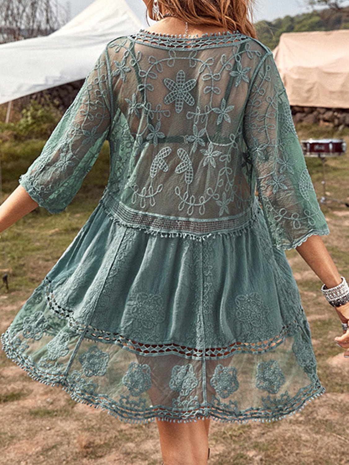 Lace Detail Plunge Cover-Up Dress - GirlyBayCover Ups#original_value#100100898954403One SizeTeal#shop_