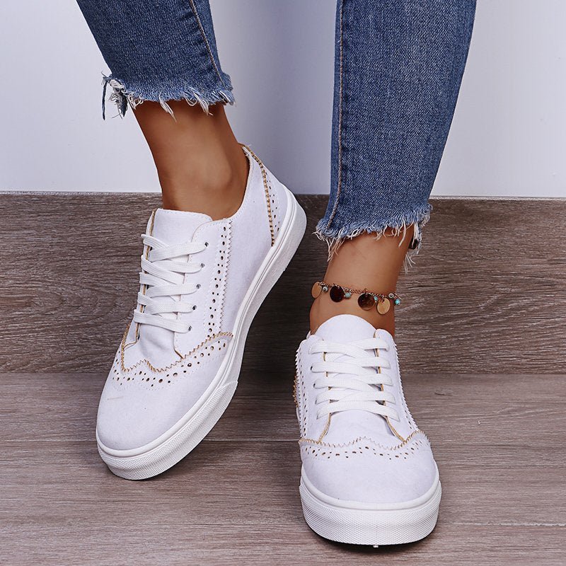 Lace - Up Suedette Flat Sneakers - GirlyBayLace - Up Suedette Flat Sneakers10060003872282435(US4)WhiteGirlyBayLace - Up Suedette Flat Sneakers