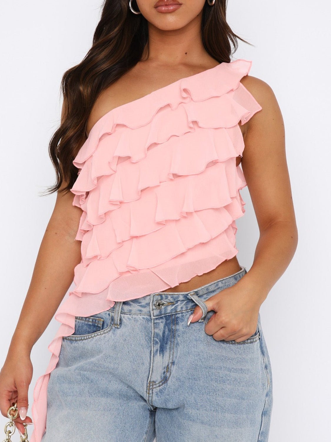 Layered Ruffled One Shoulder Tank - GirlyBayLayered Ruffled One Shoulder Tank100100205371440SWatermelon pinkGirlyBayLayered Ruffled One Shoulder Tank
