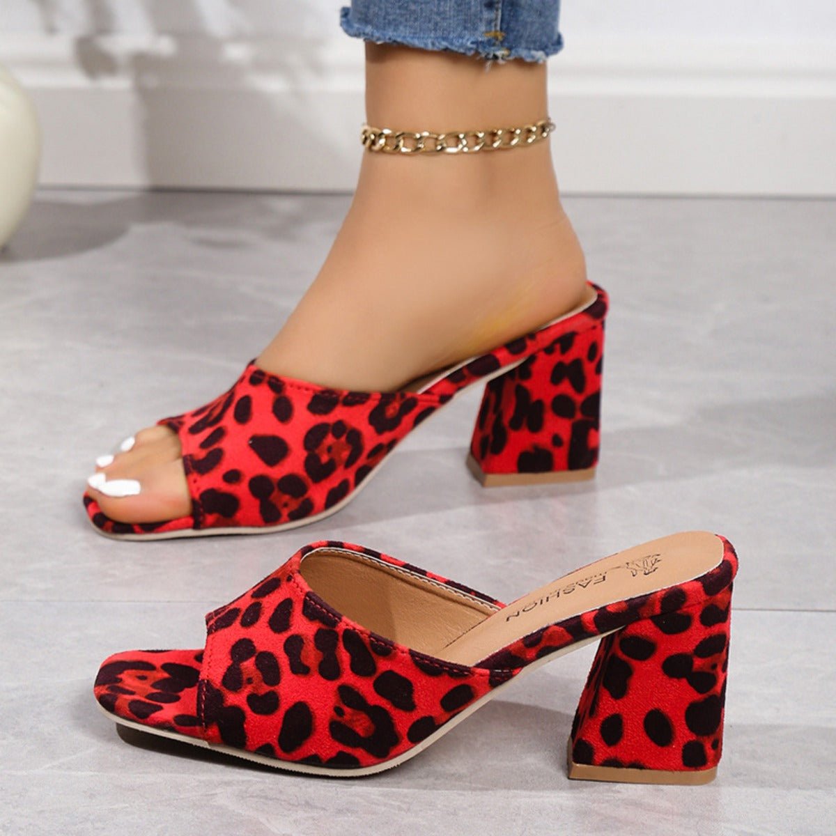 Leopard Block Heel Suede Sandals - GirlyBayShoesLeopard Block Heel Suede Sandals10060056435190435(US4)Deep RedGirlyBayLeopard Block Heel Suede Sandals