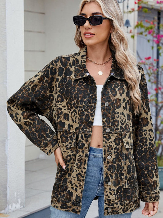 Leopard Button Up Drop Shoulder Denim Jacket - GirlyBayOuterwearLeopard Button Up Drop Shoulder Denim Jacket100100625150219SLeopardGirlyBayLeopard Button Up Drop Shoulder Denim Jacket