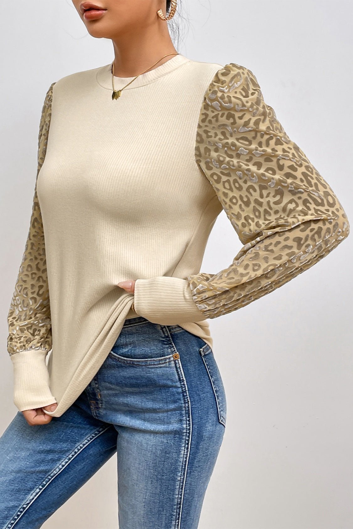 Leopard Print Long Sleeve Ribbed Knit Blouse - GirlyBayLeopard Print Long Sleeve Ribbed Knit Blouse100101017207686SApricotGirlyBayLeopard Print Long Sleeve Ribbed Knit Blouse