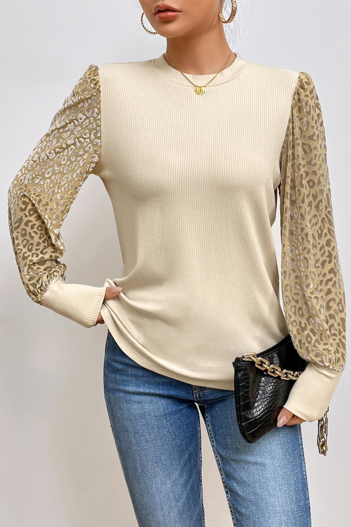 Leopard Print Long Sleeve Ribbed Knit Blouse - GirlyBayLeopard Print Long Sleeve Ribbed Knit Blouse100101017207686SApricotGirlyBayLeopard Print Long Sleeve Ribbed Knit Blouse