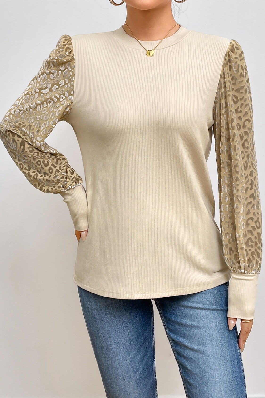Leopard Print Long Sleeve Ribbed Knit Blouse - GirlyBayLeopard Print Long Sleeve Ribbed Knit Blouse100101017207686SApricotGirlyBayLeopard Print Long Sleeve Ribbed Knit Blouse