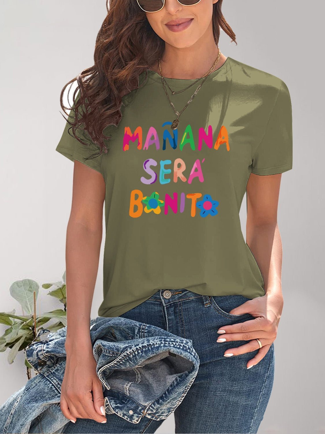 Letter Graphic Round Neck Short Sleeve T-Shirt - GirlyBayLetter Graphic Round Neck Short Sleeve T-Shirt100100919481676SMatcha GreenGirlyBayLetter Graphic Round Neck Short Sleeve T-Shirt