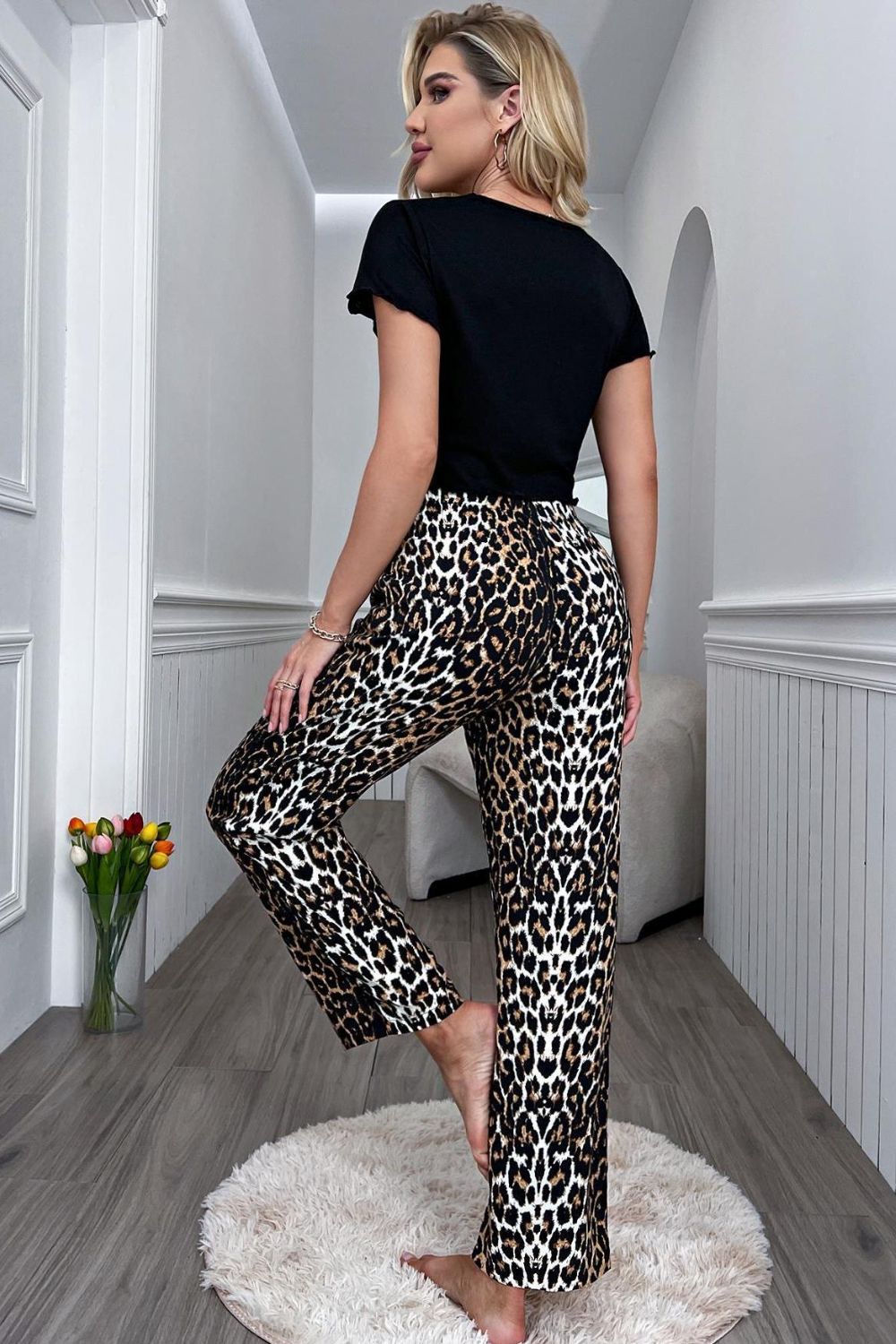 Lettuce Trim Cropped T-Shirt and Leopard Pants Lounge Set - GirlyBayLoungewear & UnderwearLettuce Trim Cropped T-Shirt and Leopard Pants Lounge Set100100007029551SLeopardGirlyBayLettuce Trim Cropped T-Shirt and Leopard Pants Lounge Set