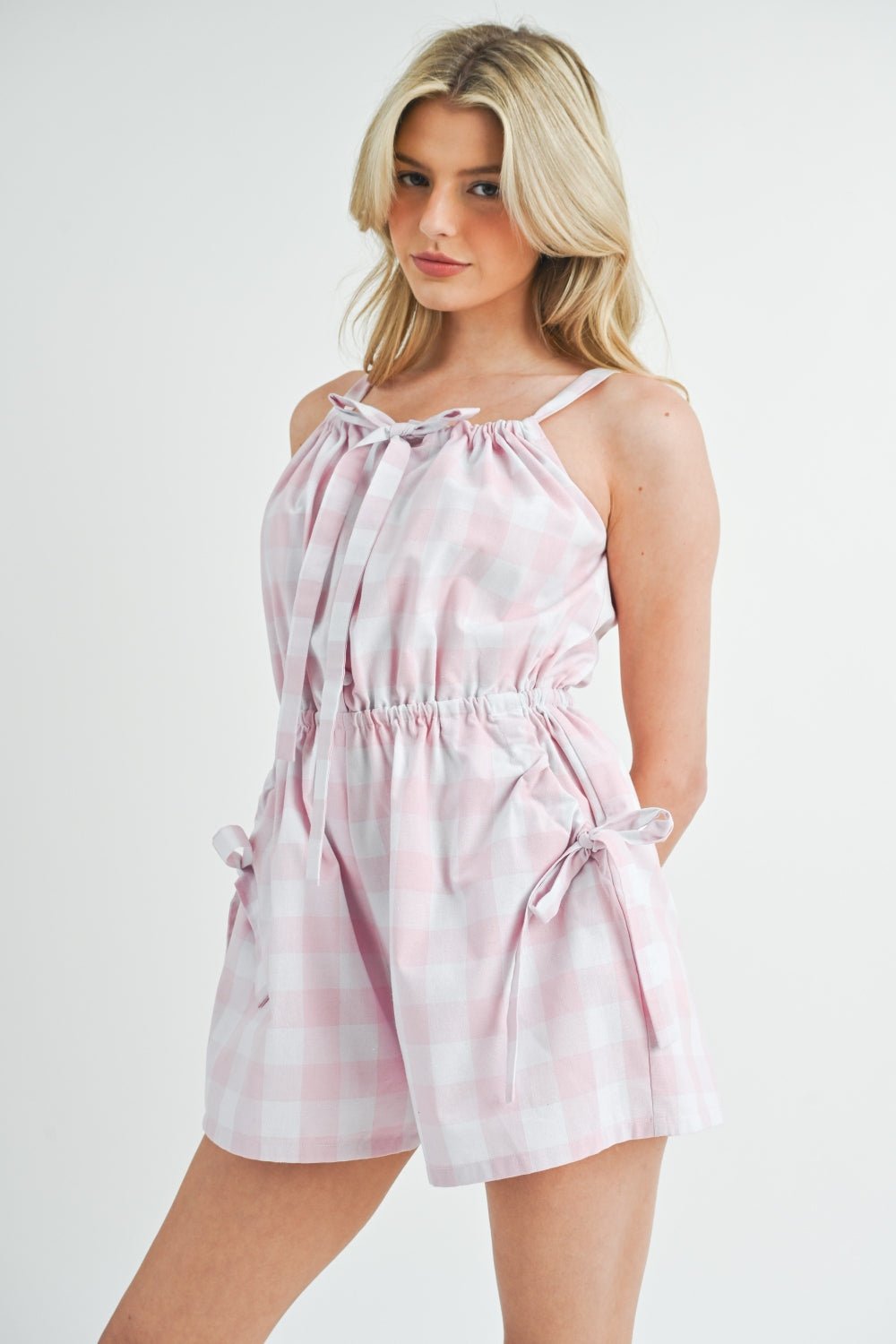 MABLE Plaid Sleeveless Button Down Romper - GirlyBayJumpsuits & RompersMABLE Plaid Sleeveless Button Down Romper100100612491194SPinkGirlyBayMABLE Plaid Sleeveless Button Down Romper
