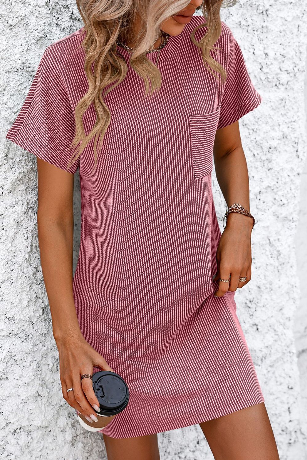 Mandy Ribbed Striped Short Sleeve Mini Tee Dress - GirlyBayCasual DressesMandy Ribbed Striped Short Sleeve Mini Tee Dress100100327541106SDeep RoseGirlyBayMandy Ribbed Striped Short Sleeve Mini Tee Dress