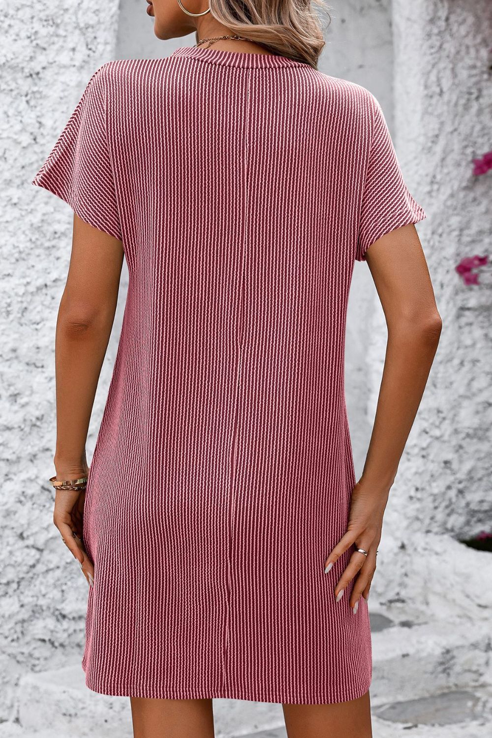 Mandy Ribbed Striped Short Sleeve Mini Tee Dress - GirlyBayCasual DressesMandy Ribbed Striped Short Sleeve Mini Tee Dress100100327541106SDeep RoseGirlyBayMandy Ribbed Striped Short Sleeve Mini Tee Dress