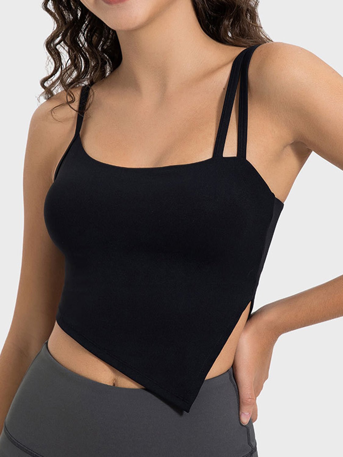 Millennia Slit Asymmetrical Neck Active Cami - GirlyBayActivewearMillennia Slit Asymmetrical Neck Active Cami1001000269311184BlackGirlyBayMillennia Slit Asymmetrical Neck Active Cami