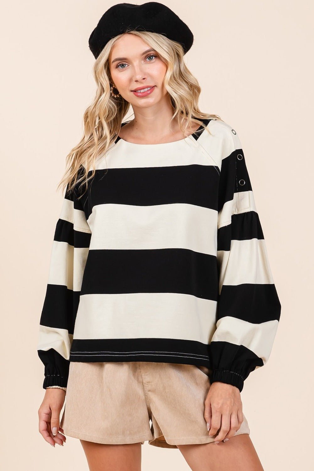 Mittoshop Striped Snap Shoulder Long Sleeve T-Shirt - GirlyBayT-ShirtMittoshop Striped Snap Shoulder Long Sleeve T-Shirt100100750771994SBlack/IvoryGirlyBayMittoshop Striped Snap Shoulder Long Sleeve T-Shirt