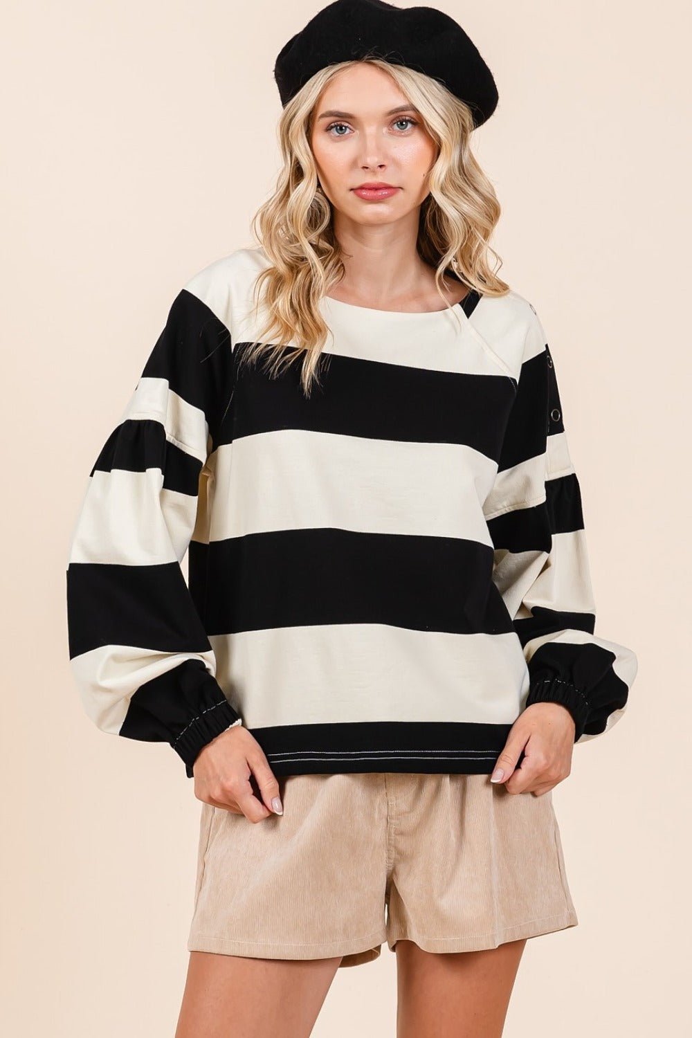 Mittoshop Striped Snap Shoulder Long Sleeve T-Shirt - GirlyBayT-ShirtMittoshop Striped Snap Shoulder Long Sleeve T-Shirt100100750771994SBlack/IvoryGirlyBayMittoshop Striped Snap Shoulder Long Sleeve T-Shirt