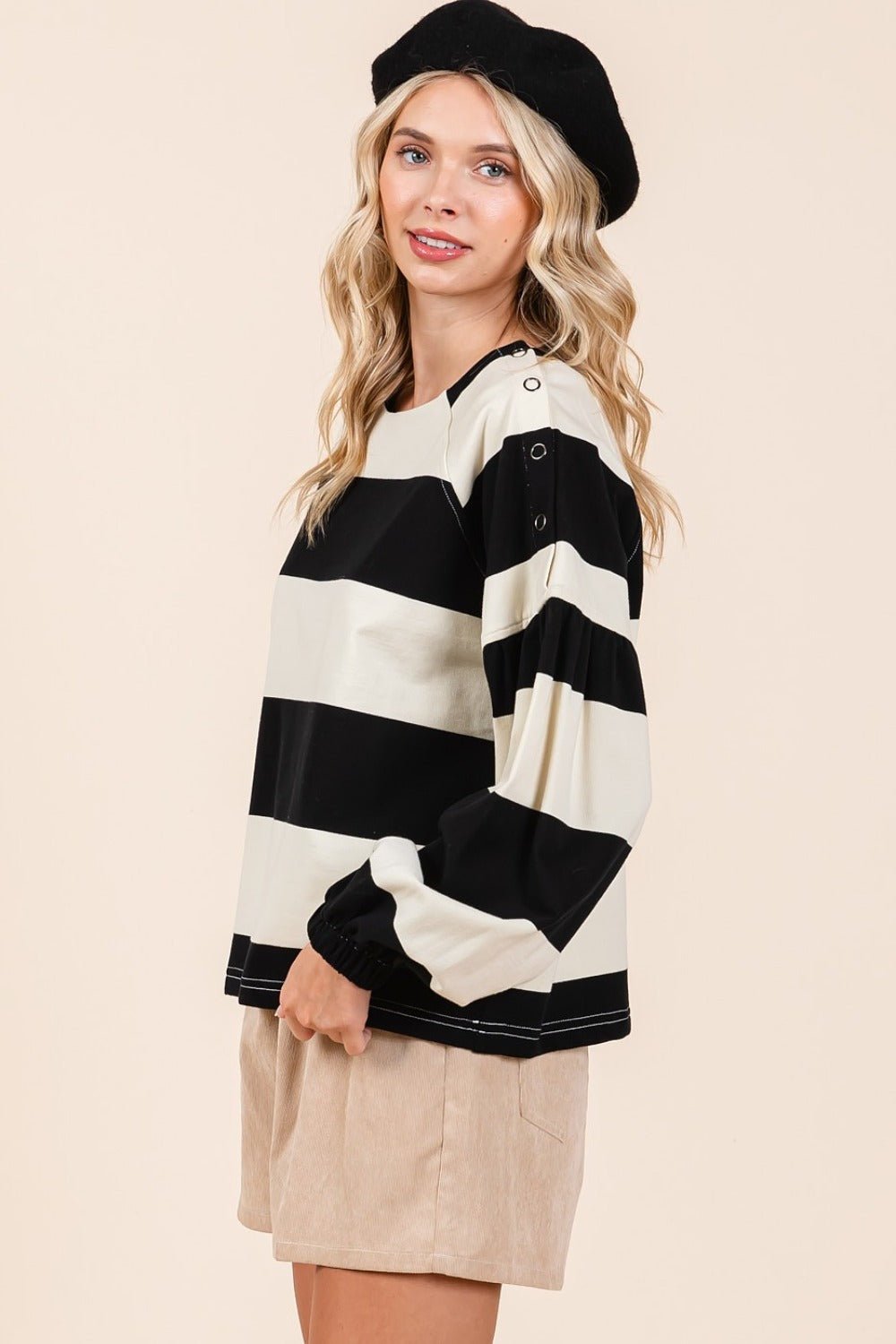 Mittoshop Striped Snap Shoulder Long Sleeve T-Shirt - GirlyBayT-ShirtMittoshop Striped Snap Shoulder Long Sleeve T-Shirt100100750771994SBlack/IvoryGirlyBayMittoshop Striped Snap Shoulder Long Sleeve T-Shirt