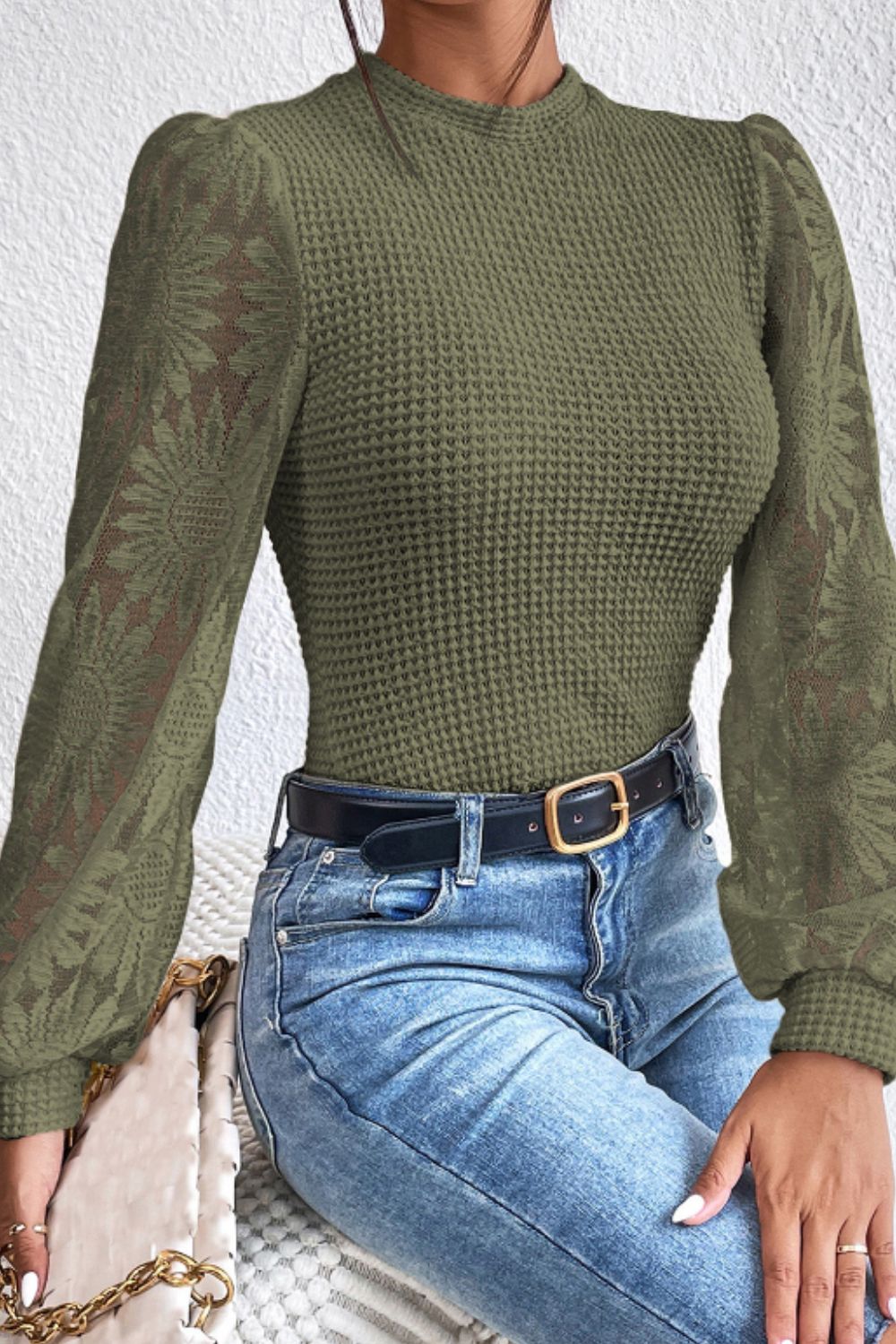 Mock Neck Lace Long Sleeve Top - GirlyBayMock Neck Lace Long Sleeve Top100100391025959SArmy GreenGirlyBayMock Neck Lace Long Sleeve Top