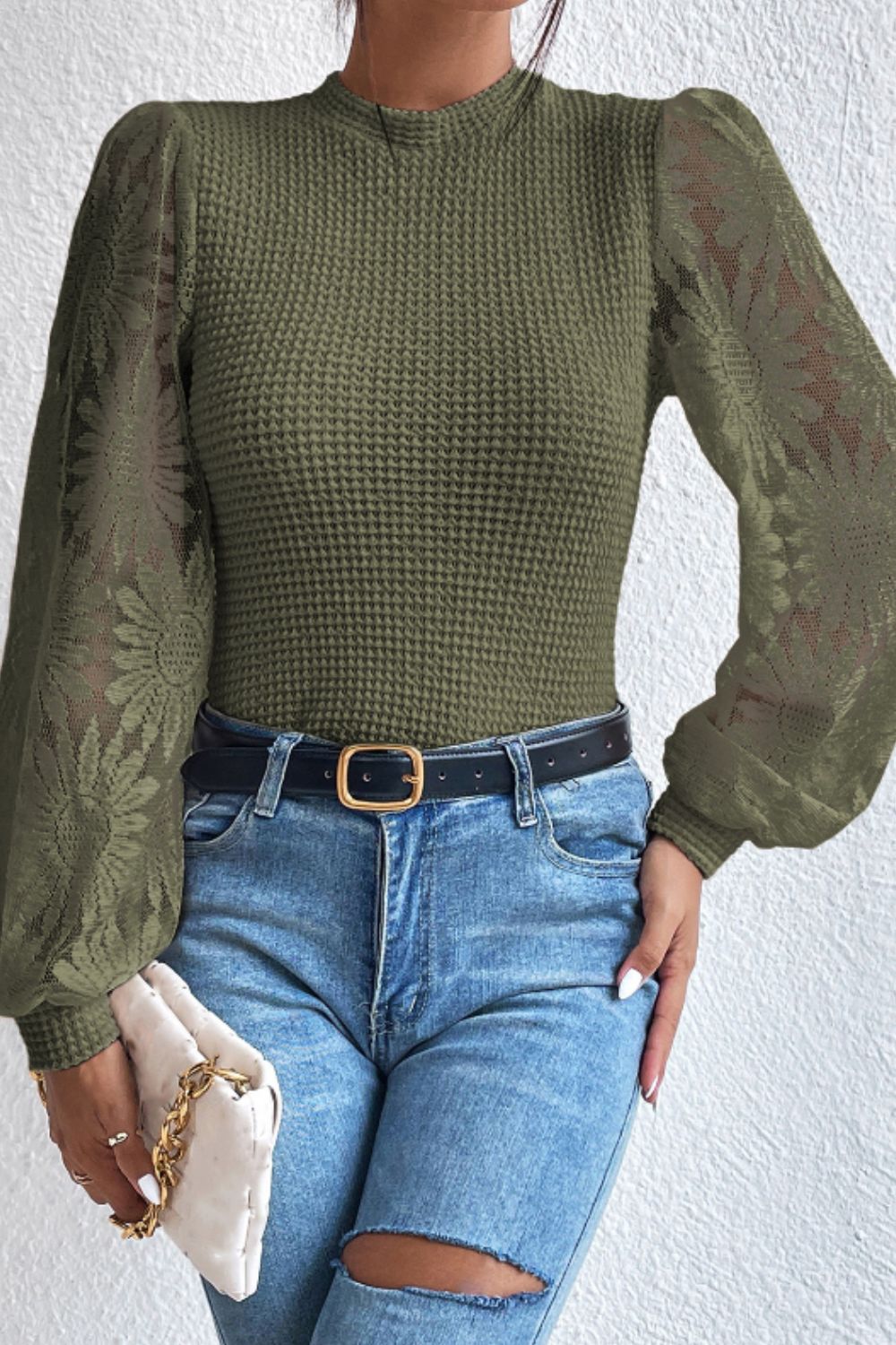 Mock Neck Lace Long Sleeve Top - GirlyBayMock Neck Lace Long Sleeve Top100100391025959SArmy GreenGirlyBayMock Neck Lace Long Sleeve Top