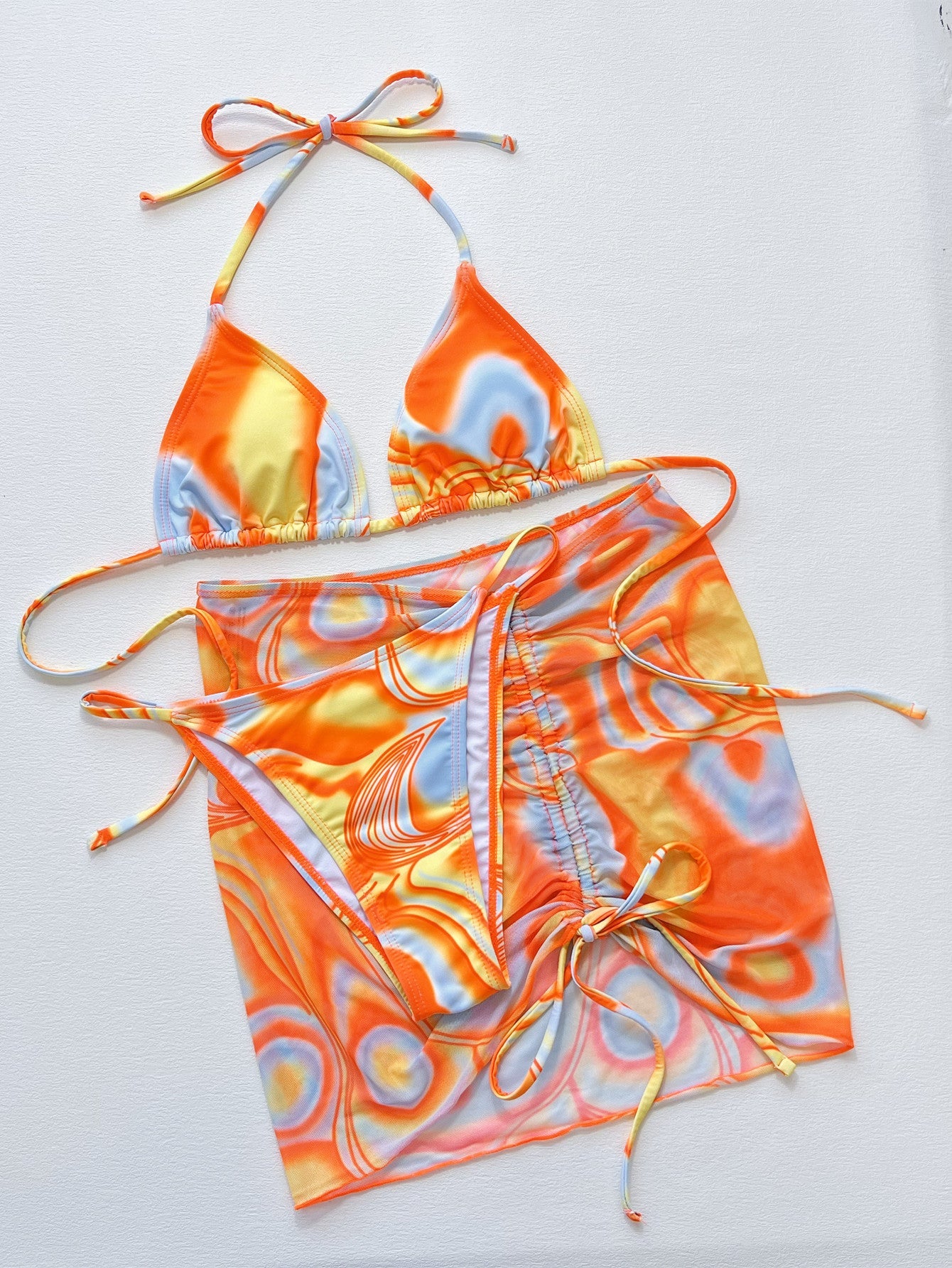 Multicolored Drawstring Ruched Three-Piece Swim SetBikinis & TankinisTrendsiGirlyBay100100558461471MulticolorSDouble.T