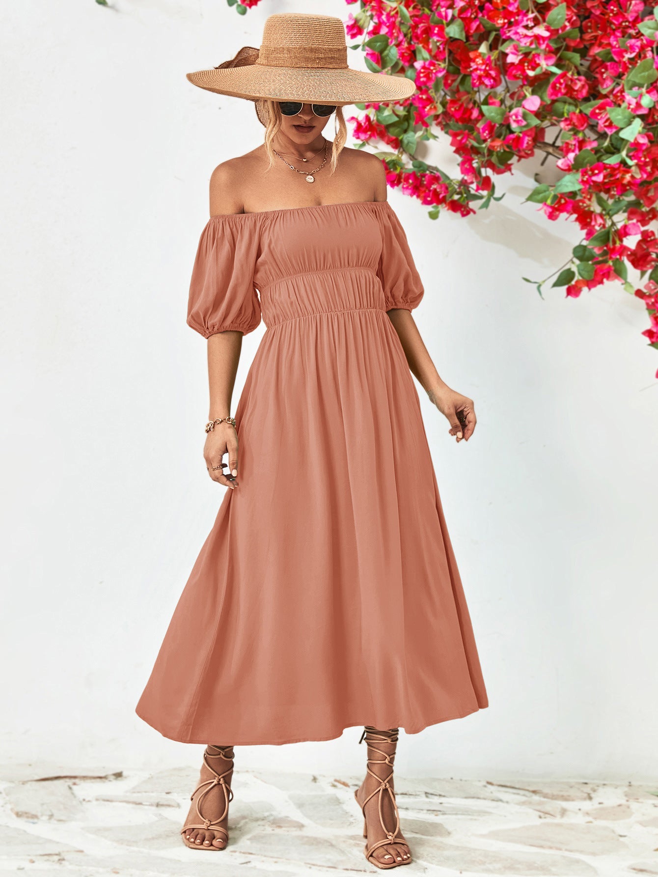 Off - Shoulder Balloon Sleeve Midi Dress - GirlyBayCocktail DressesOff - Shoulder Balloon Sleeve Midi Dress100100246454428SDusty PinkGirlyBayOff - Shoulder Balloon Sleeve Midi Dress