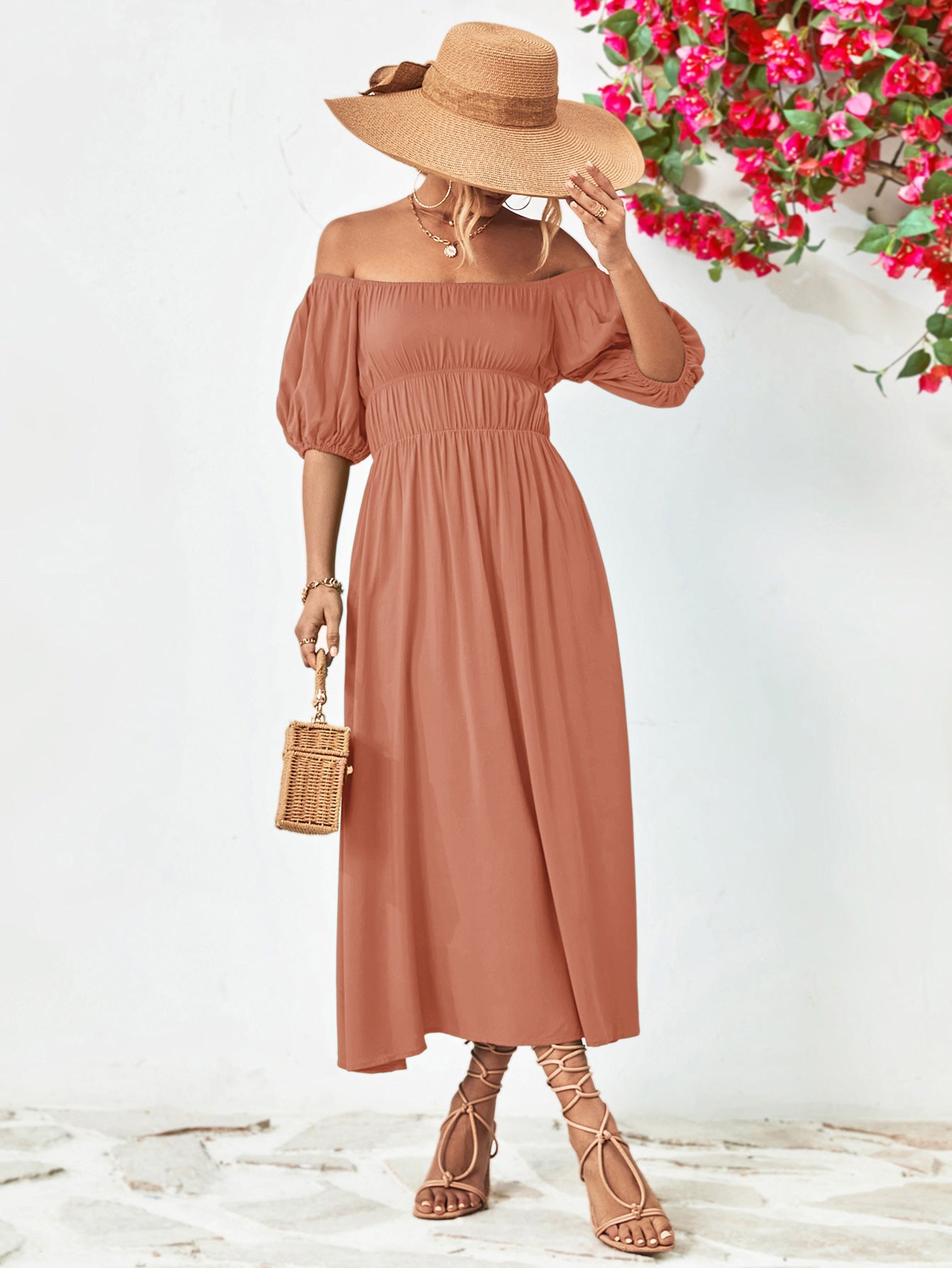 Off - Shoulder Balloon Sleeve Midi Dress - GirlyBayCocktail DressesOff - Shoulder Balloon Sleeve Midi Dress100100246454428SDusty PinkGirlyBayOff - Shoulder Balloon Sleeve Midi Dress