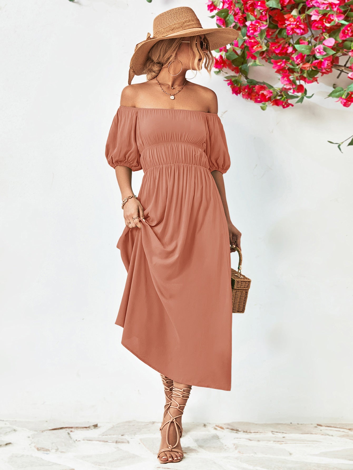 Off - Shoulder Balloon Sleeve Midi Dress - GirlyBayCocktail DressesOff - Shoulder Balloon Sleeve Midi Dress100100246454428SDusty PinkGirlyBayOff - Shoulder Balloon Sleeve Midi Dress