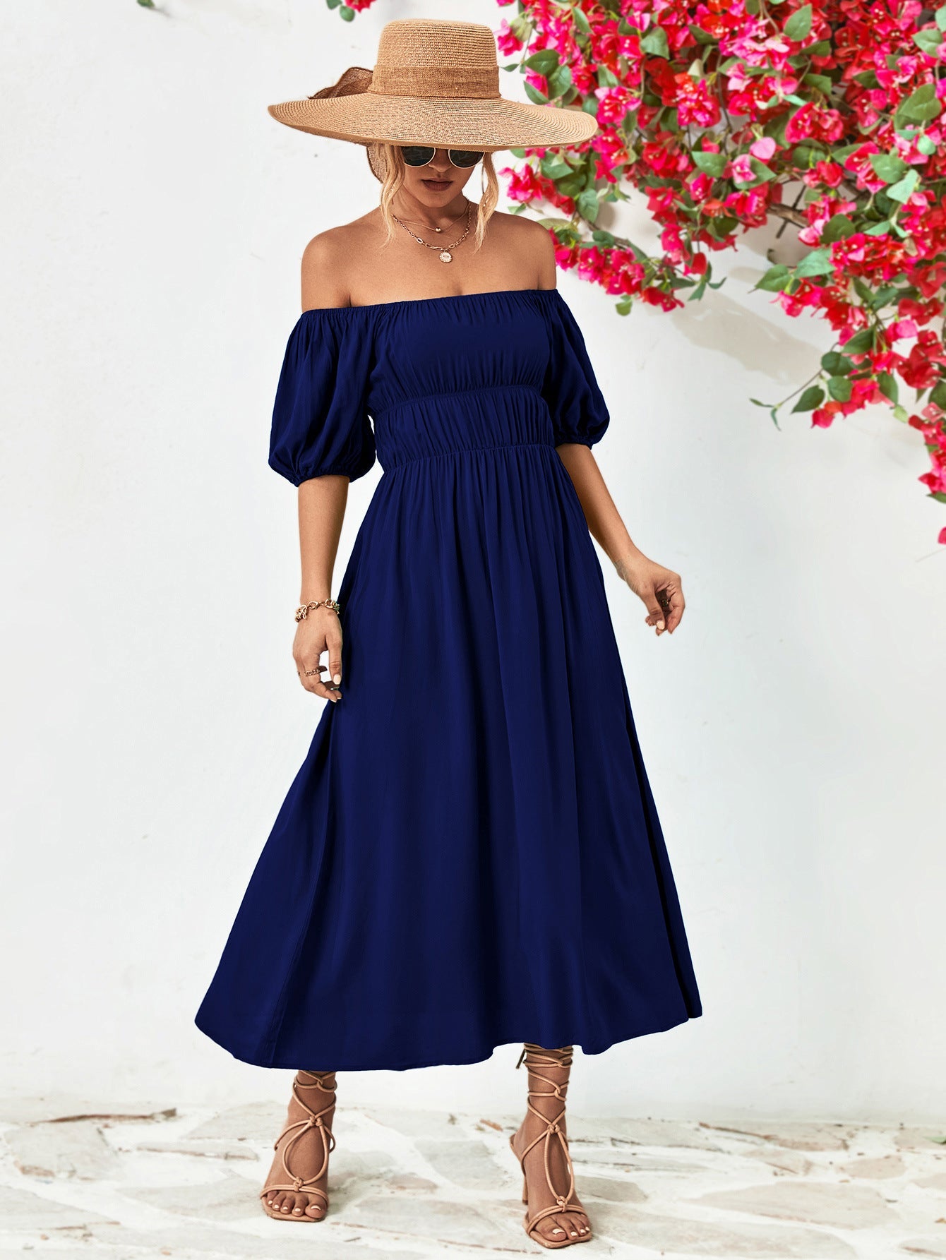 Off - Shoulder Balloon Sleeve Midi Dress - GirlyBayCocktail DressesOff - Shoulder Balloon Sleeve Midi Dress100100246459750SDark BlueGirlyBayOff - Shoulder Balloon Sleeve Midi Dress