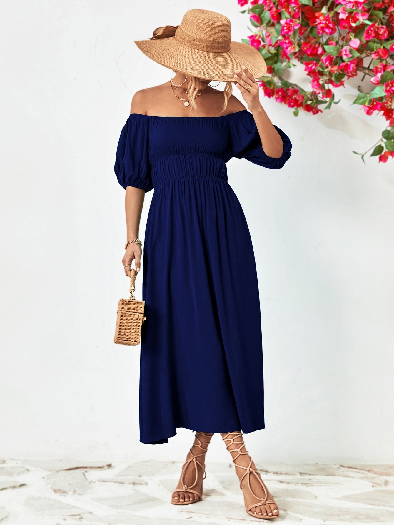 Off - Shoulder Balloon Sleeve Midi Dress - GirlyBayCocktail DressesOff - Shoulder Balloon Sleeve Midi Dress100100246459750SDark BlueGirlyBayOff - Shoulder Balloon Sleeve Midi Dress