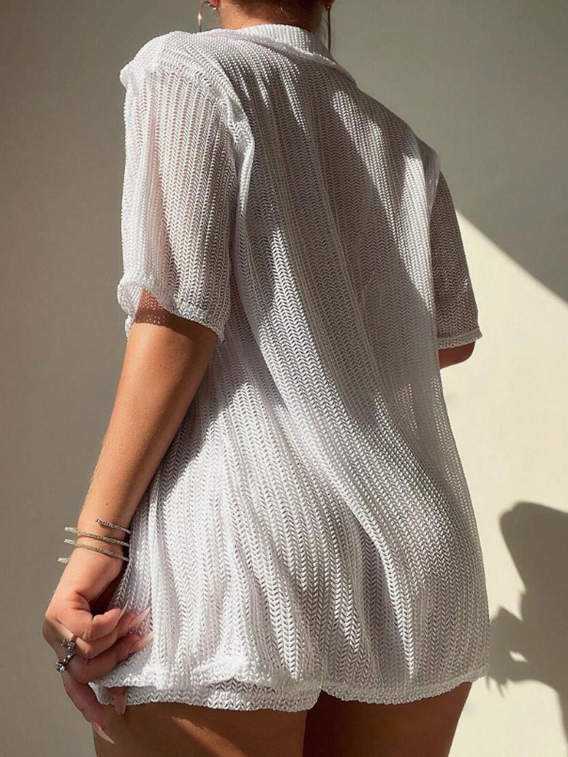 Open Front Half Sleeve Top and Shorts Cover Up SetCover UpsTrendsiGirlyBay100100382721656WhiteSShipping delay Jan 18 - Feb 7