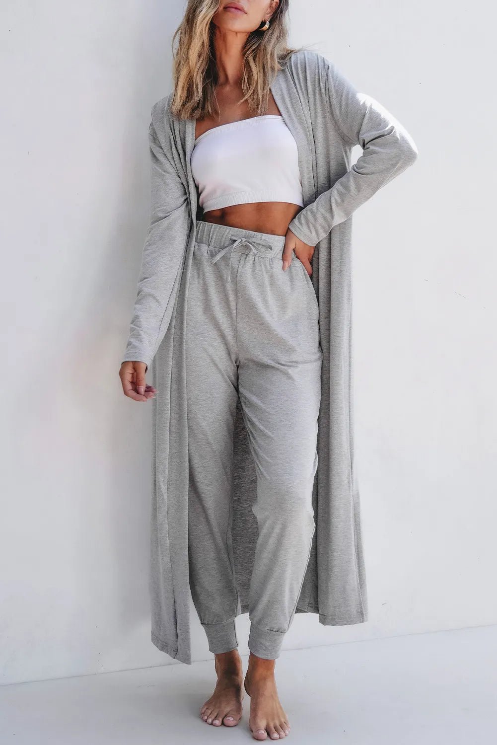Open Front Long Sleeve Cardigan and Pants Lounge Set - GirlyBayLoungewear & UnderwearOpen Front Long Sleeve Cardigan and Pants Lounge Set100100933171629SGrayGirlyBayOpen Front Long Sleeve Cardigan and Pants Lounge Set