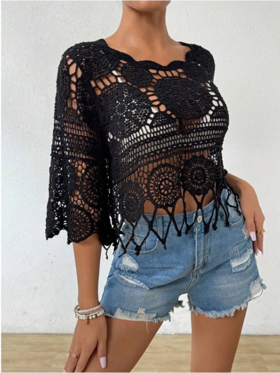 Round Neck Openwork Cover-Up - Stylish BeachwearCover UpsTrendsiGirlyBay100100961092777BlackOne SizeShip From Overseas