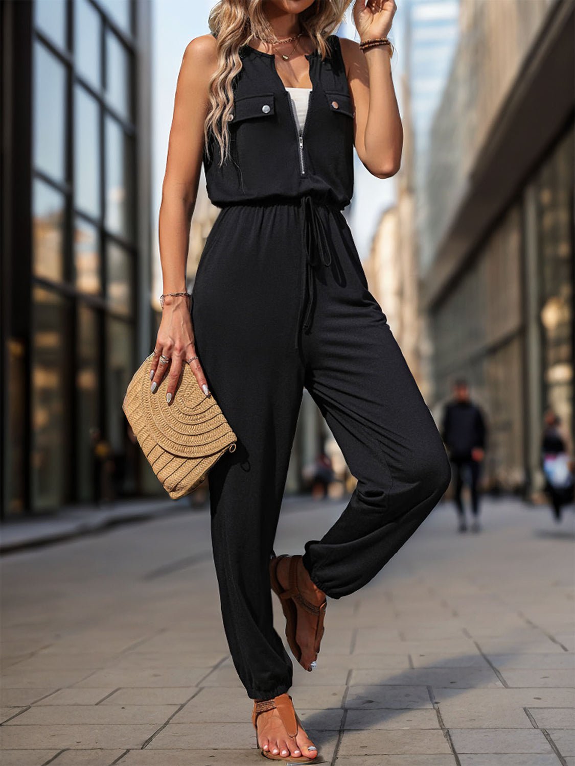 Perfee Half Zip Sleeveless Jumpsuit with Pockets - GirlyBayJumpsuits & RompersPerfee Half Zip Sleeveless Jumpsuit with Pockets100100518251426SBlackGirlyBayPerfee Half Zip Sleeveless Jumpsuit with Pockets