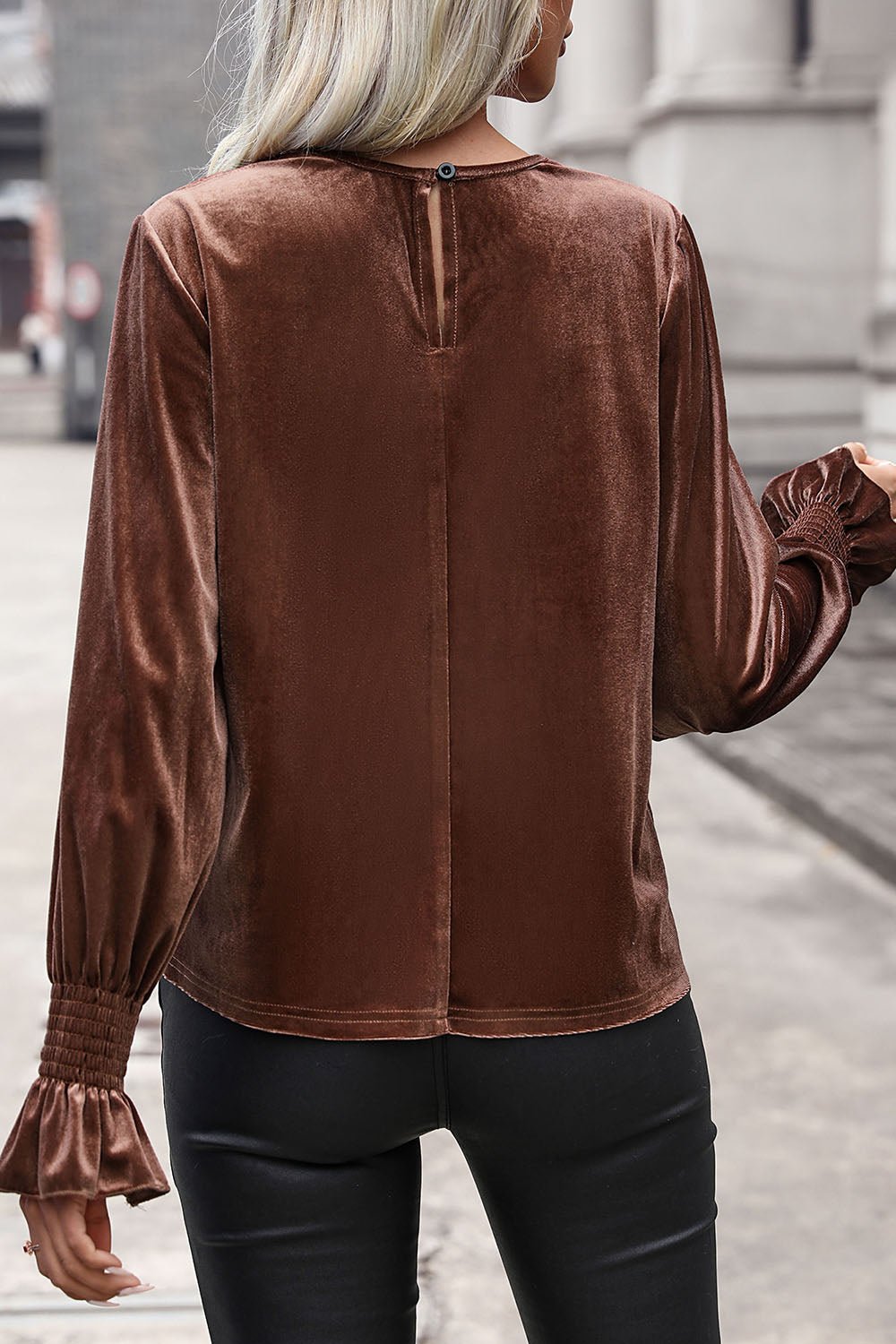 Perfee Lace Detail Round Neck Smocked Flounce Sleeve Blouse - GirlyBayPerfee Lace Detail Round Neck Smocked Flounce Sleeve Blouse100101600572194SChestnutGirlyBayPerfee Lace Detail Round Neck Smocked Flounce Sleeve Blouse