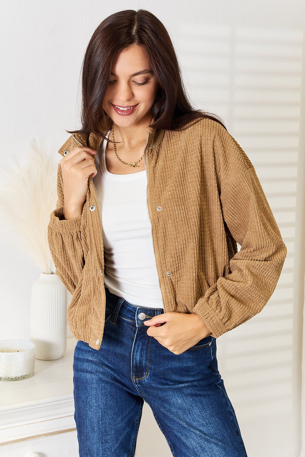 Perfee Long Sleeve Dropped Shoulder Jacket - GirlyBayPerfee Long Sleeve Dropped Shoulder Jacket100100517337348SCamelGirlyBayPerfee Long Sleeve Dropped Shoulder Jacket