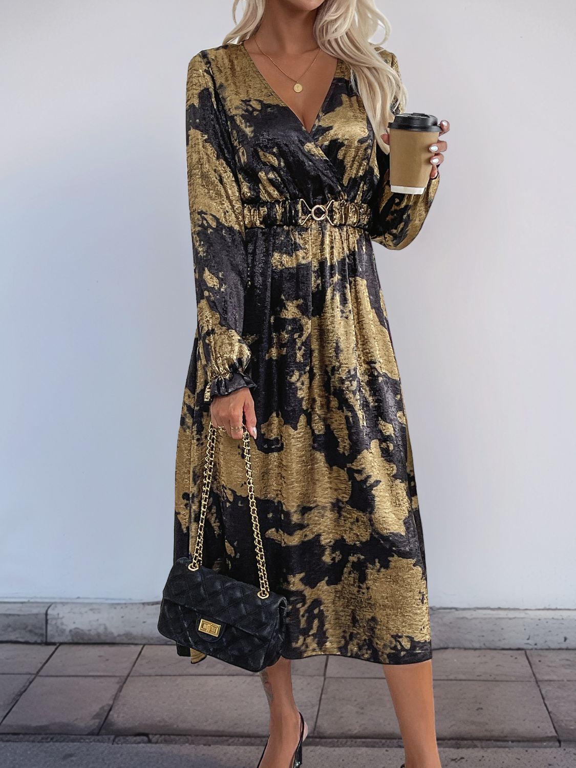 Perfee Printed Surplice Long Sleeve Midi Dress - GirlyBayPerfee Printed Surplice Long Sleeve Midi Dress100100562571884SBlackGirlyBayPerfee Printed Surplice Long Sleeve Midi Dress