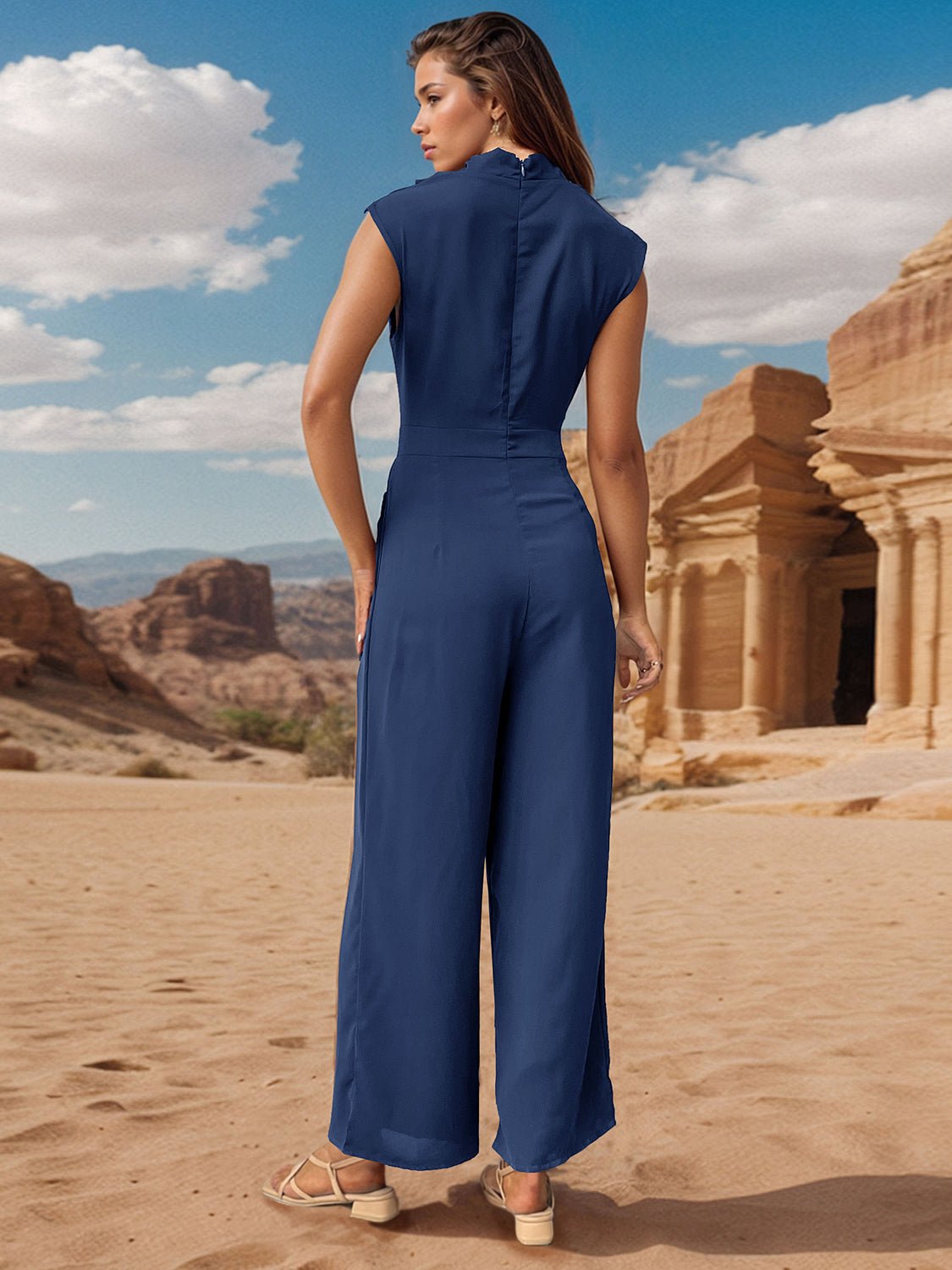 Perfee Ruched Mock Neck Sleeveless Jumpsuit - GirlyBayJumpsuits & RompersPerfee Ruched Mock Neck Sleeveless Jumpsuit100100345641026MDark BlueGirlyBayPerfee Ruched Mock Neck Sleeveless Jumpsuit