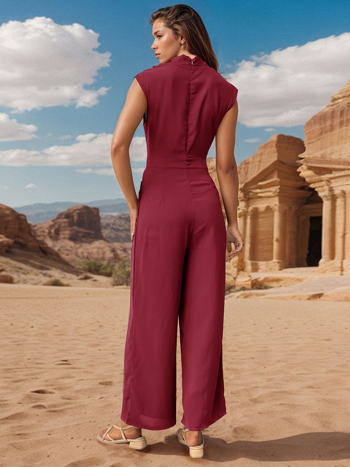 Perfee Ruched Mock Neck Sleeveless Jumpsuit - GirlyBayJumpsuits & RompersPerfee Ruched Mock Neck Sleeveless Jumpsuit100100345641469MBurgundyGirlyBayPerfee Ruched Mock Neck Sleeveless Jumpsuit