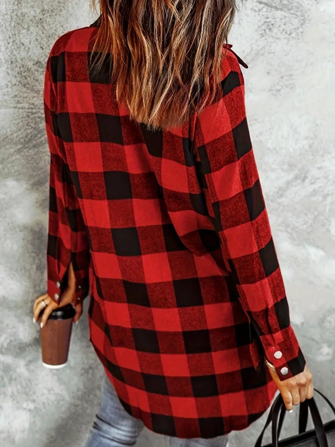 Plaid Collared Neck Snap Down Long Sleeve Jacket - GirlyBayOuterwearPlaid Collared Neck Snap Down Long Sleeve Jacket100100566911458SDeep RedGirlyBayPlaid Collared Neck Snap Down Long Sleeve Jacket