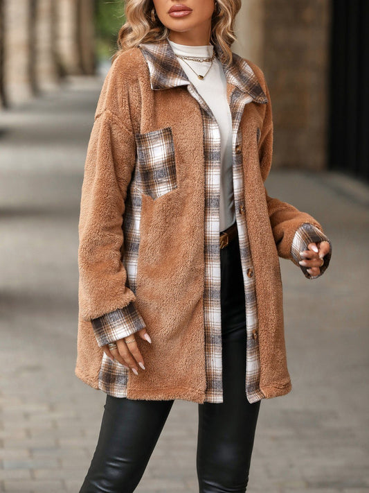 Plaid Contrast Dropped Shoulder Coat - GirlyBayOuterwearPlaid Contrast Dropped Shoulder Coat100100345051595SKhakiGirlyBayPlaid Contrast Dropped Shoulder Coat