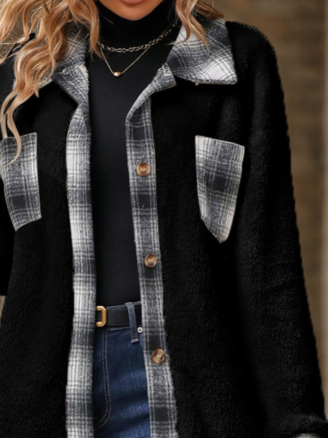 Plaid Contrast Dropped Shoulder Coat - GirlyBayOuterwearPlaid Contrast Dropped Shoulder Coat100100345051707SBlackGirlyBayPlaid Contrast Dropped Shoulder Coat