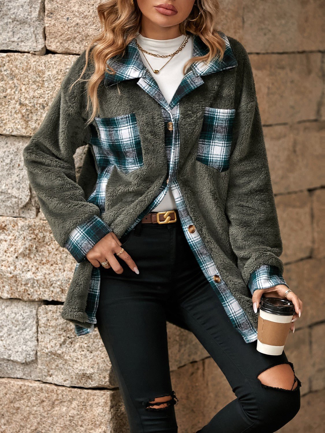 Plaid Contrast Dropped Shoulder Coat - GirlyBayOuterwearPlaid Contrast Dropped Shoulder Coat100100345059674SDark GrayGirlyBayPlaid Contrast Dropped Shoulder Coat