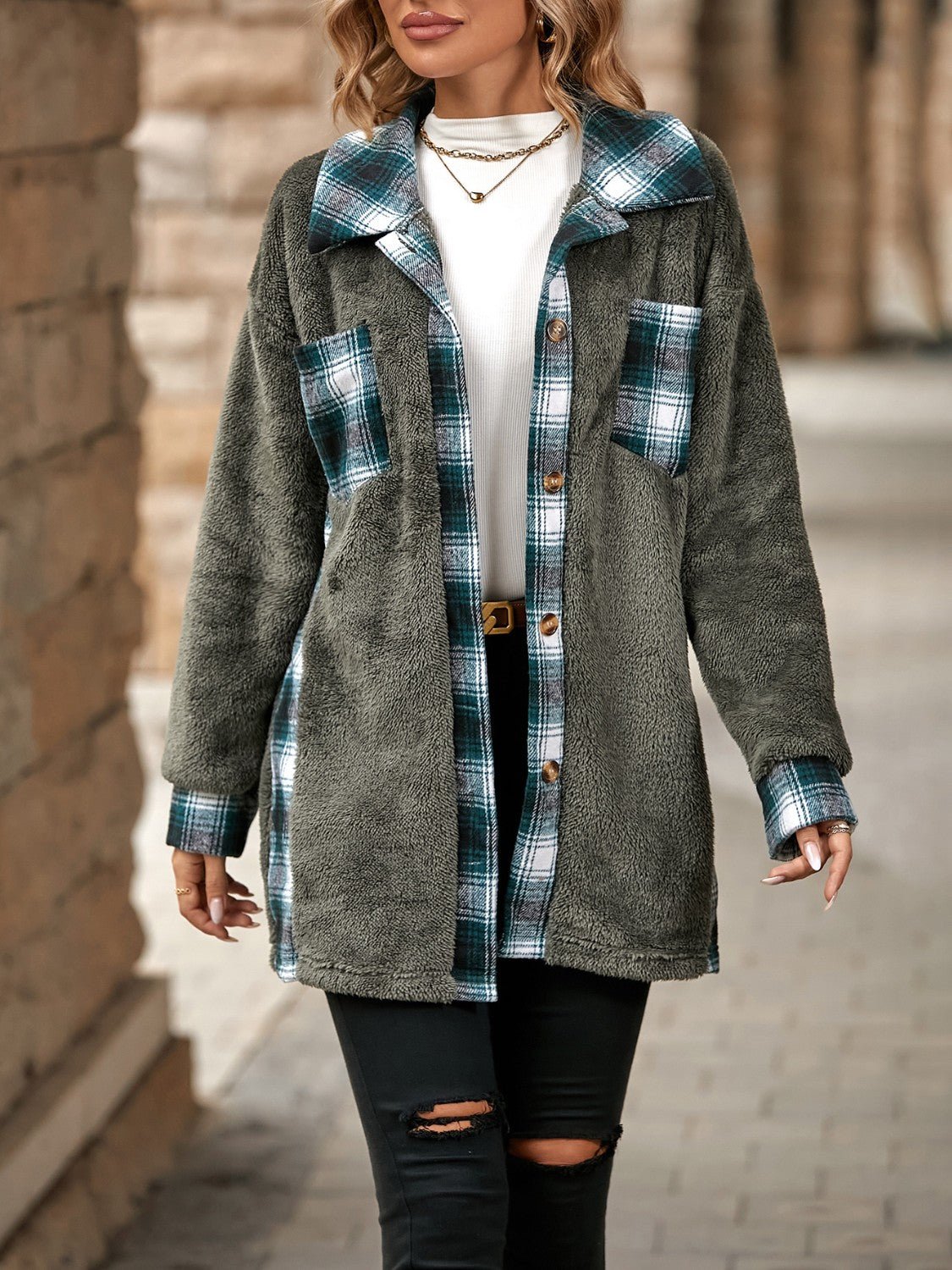 Plaid Contrast Dropped Shoulder Coat - GirlyBayOuterwearPlaid Contrast Dropped Shoulder Coat100100345059674SDark GrayGirlyBayPlaid Contrast Dropped Shoulder Coat