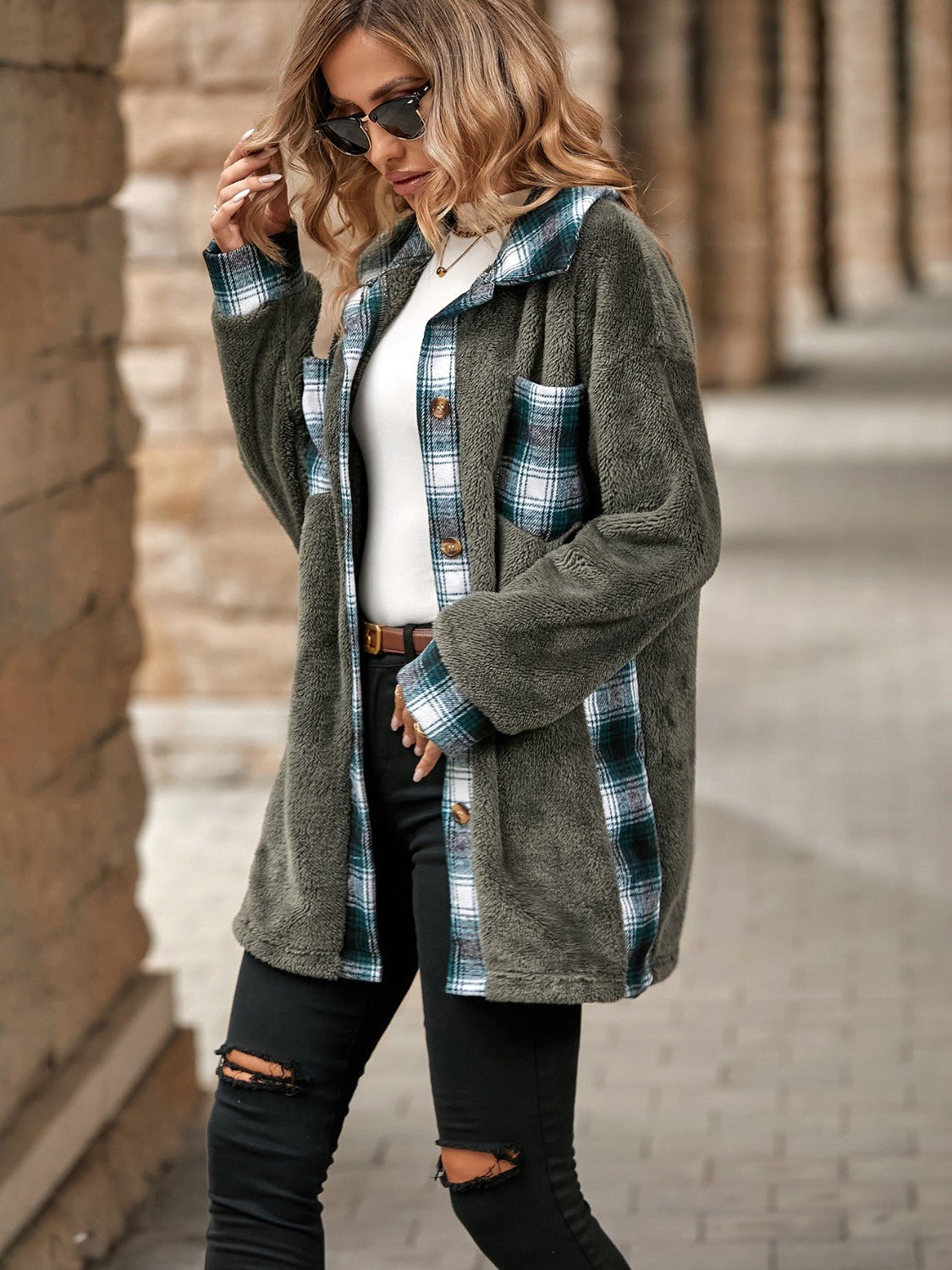 Plaid Contrast Dropped Shoulder Coat - GirlyBayOuterwearPlaid Contrast Dropped Shoulder Coat100100345059674SDark GrayGirlyBayPlaid Contrast Dropped Shoulder Coat