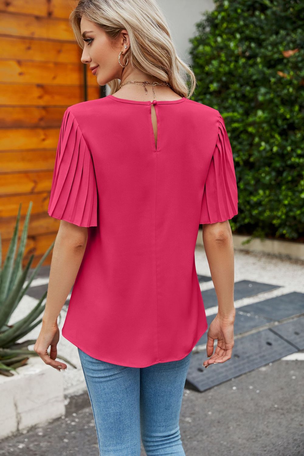 Pleated Flutter Sleeve Round Neck Blouse - GirlyBayPleated Flutter Sleeve Round Neck Blouse100101914652943SBlush PinkGirlyBayPleated Flutter Sleeve Round Neck Blouse