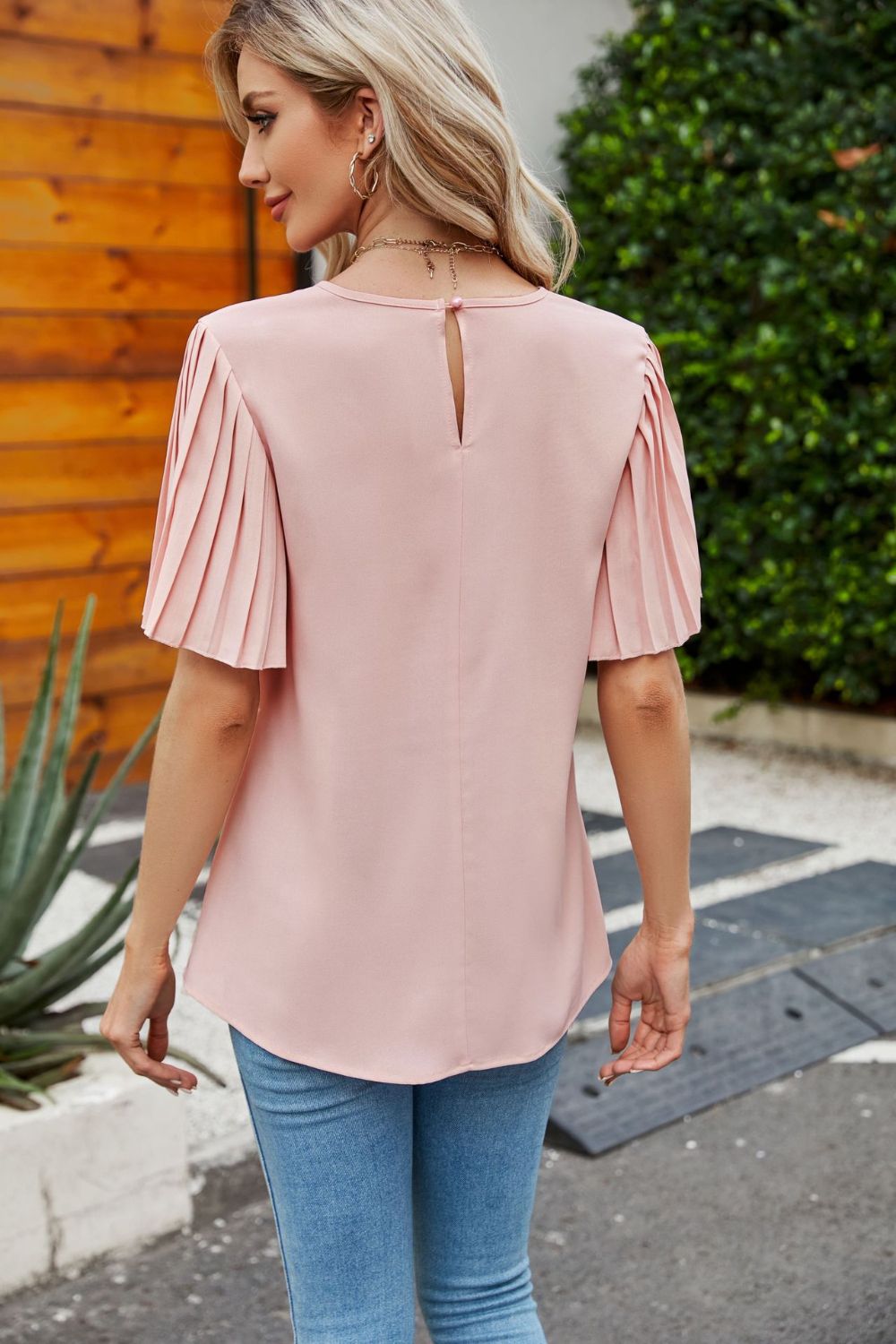Pleated Flutter Sleeve Round Neck Blouse - GirlyBayPleated Flutter Sleeve Round Neck Blouse100101914652943SBlush PinkGirlyBayPleated Flutter Sleeve Round Neck Blouse