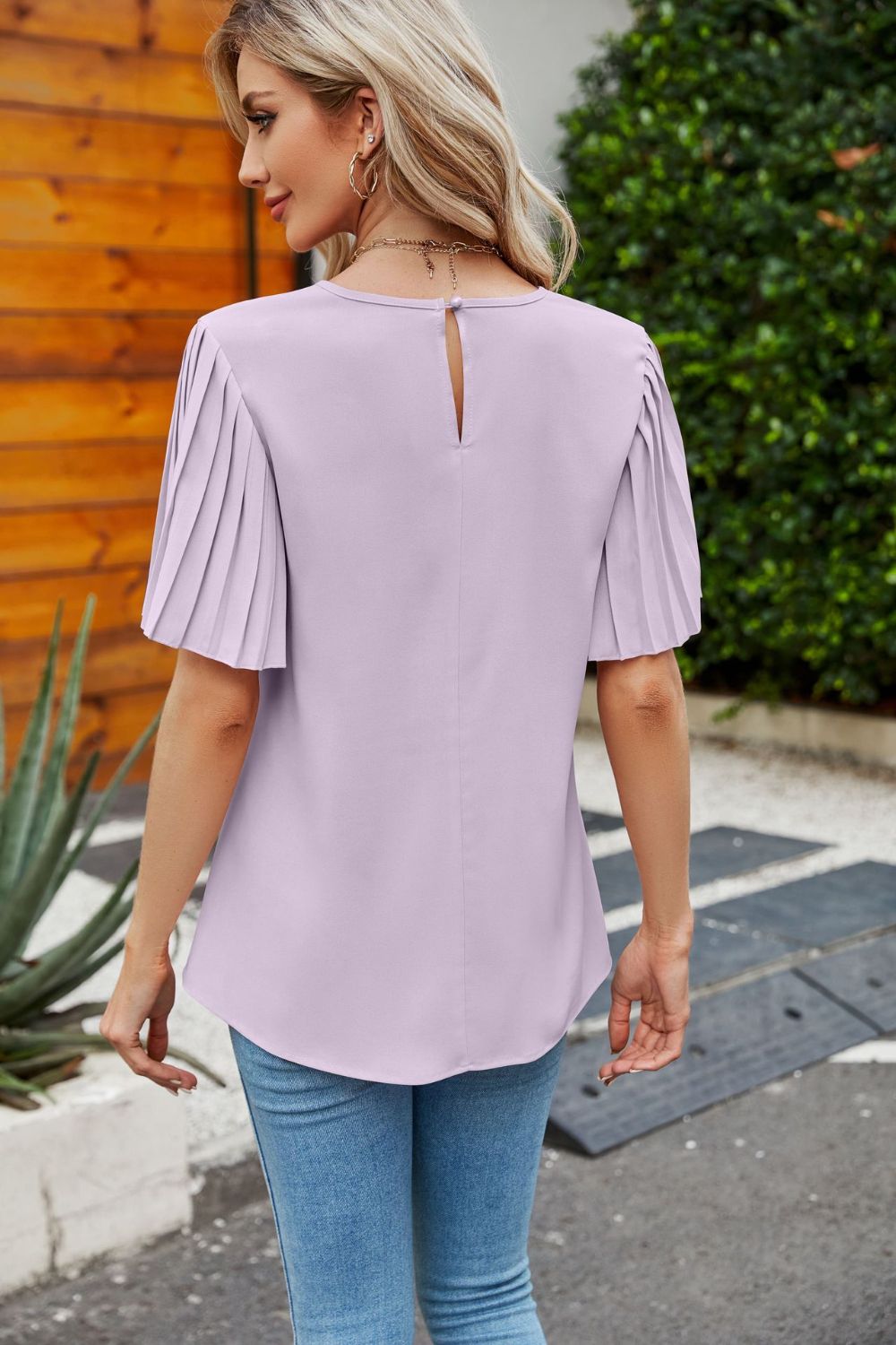 Pleated Flutter Sleeve Round Neck Blouse - GirlyBayPleated Flutter Sleeve Round Neck Blouse100101914652943SBlush PinkGirlyBayPleated Flutter Sleeve Round Neck Blouse