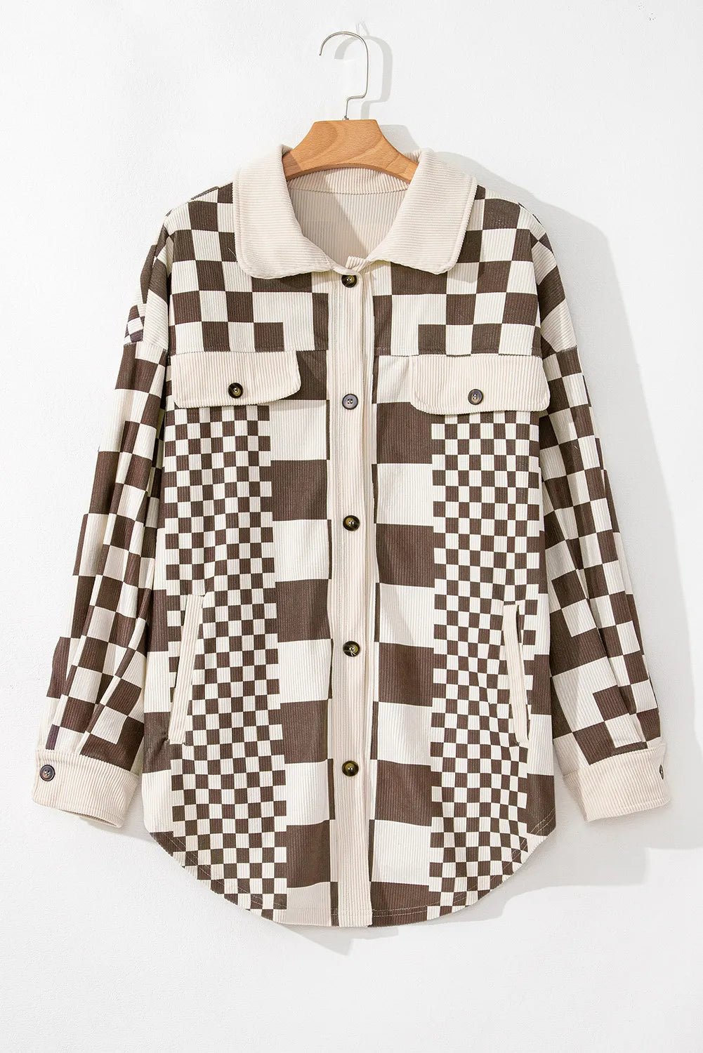 Plus Size Checkered Button Up Long Sleeve Jacket - GirlyBayPlus Size ClothesPlus Size Checkered Button Up Long Sleeve Jacket1001005199816371XLChocolateGirlyBayPlus Size Checkered Button Up Long Sleeve Jacket