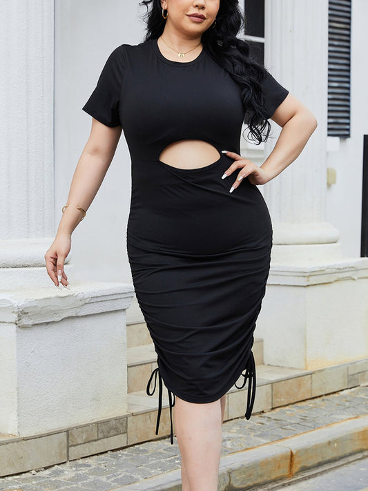 Plus Size Cutout Ruched Round Neck Short Sleeve Dress - GirlyBayPlus Size ClothesPlus Size Cutout Ruched Round Neck Short Sleeve Dress1001006702411731XLBlackGirlyBayPlus Size Cutout Ruched Round Neck Short Sleeve Dress